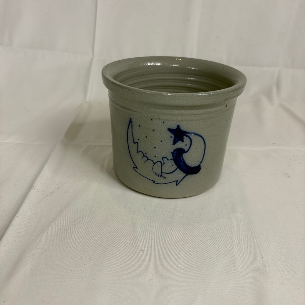 David Eldreth 1991 Salt Glaze Pottery Crock "Santa Moon" 4.5" Tall